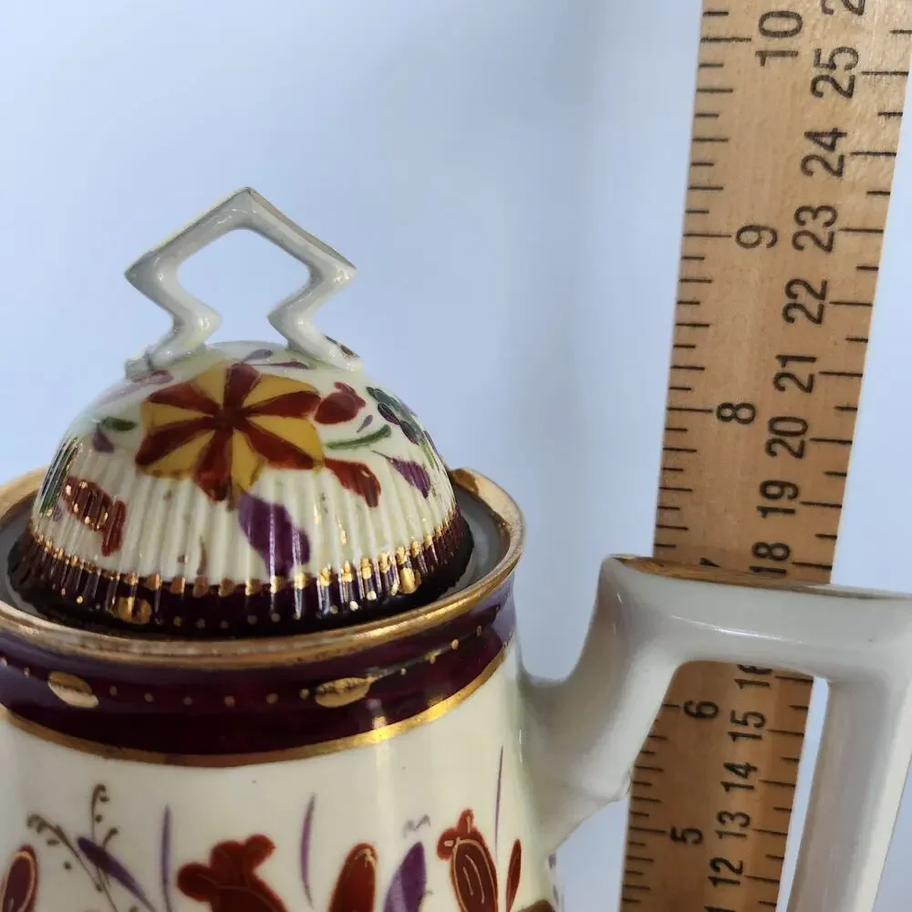Antique 20s German Handpainted Chocolate Coffee Pot Gilt Floral Art Deco
